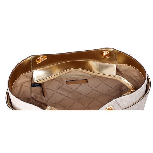 Michael Kors Jet Set Travel Large Chain Shoulder Tote Pale Gold MK Signature - Picture 6 of 6